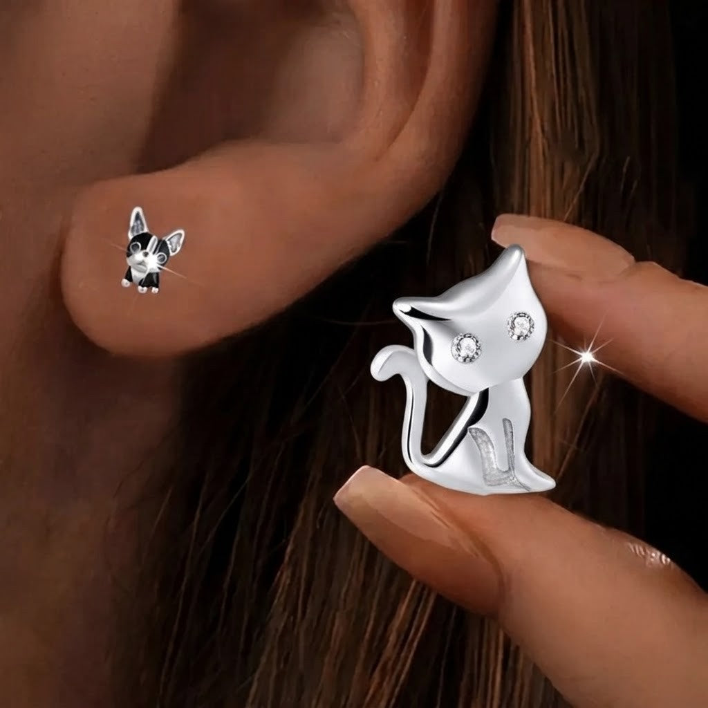 Pave Zircon Cat Stud Earrings