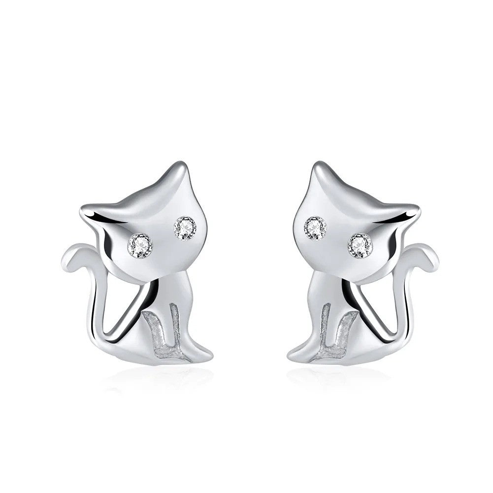 Pave Zircon Cat Stud Earrings