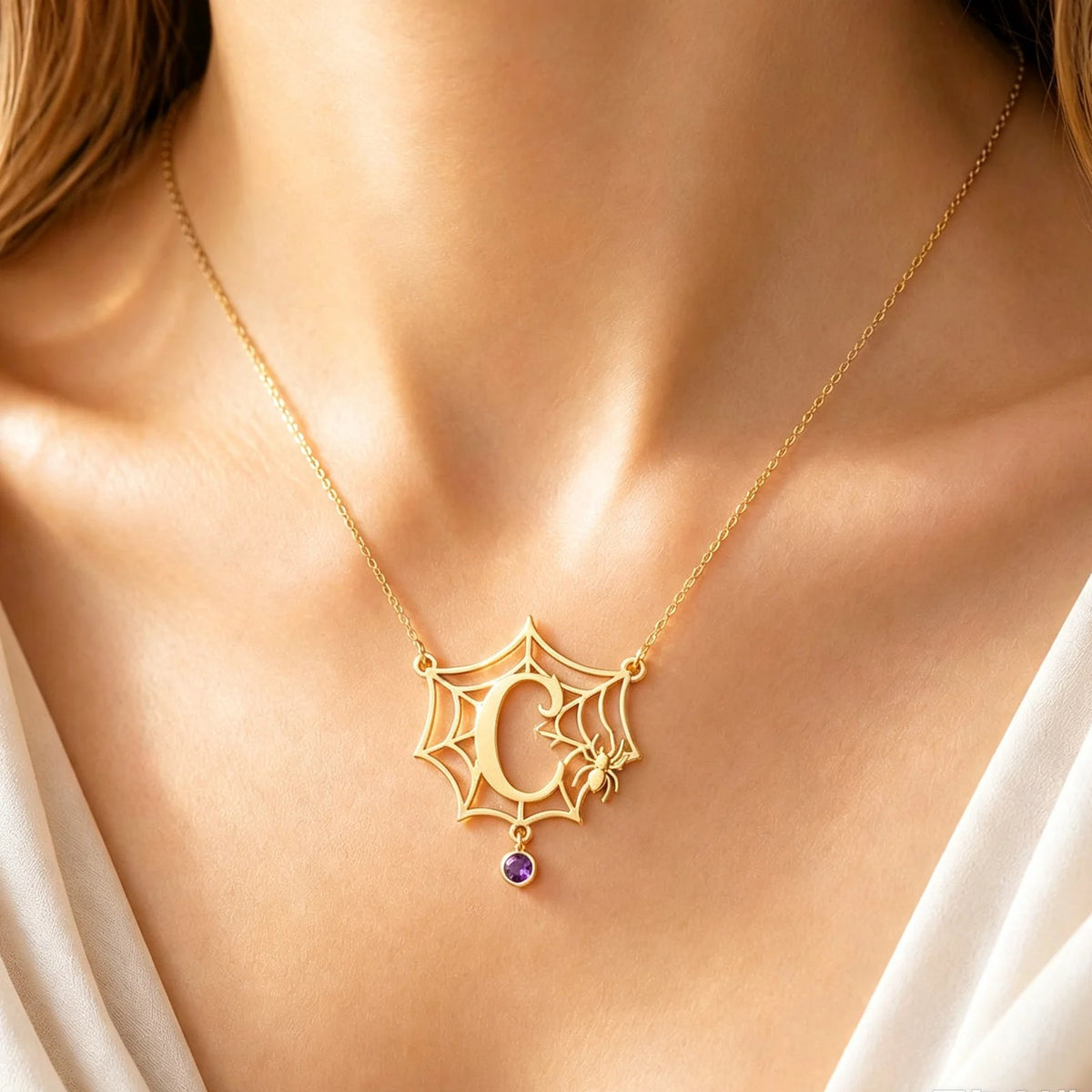 Spider Web Initial Necklace