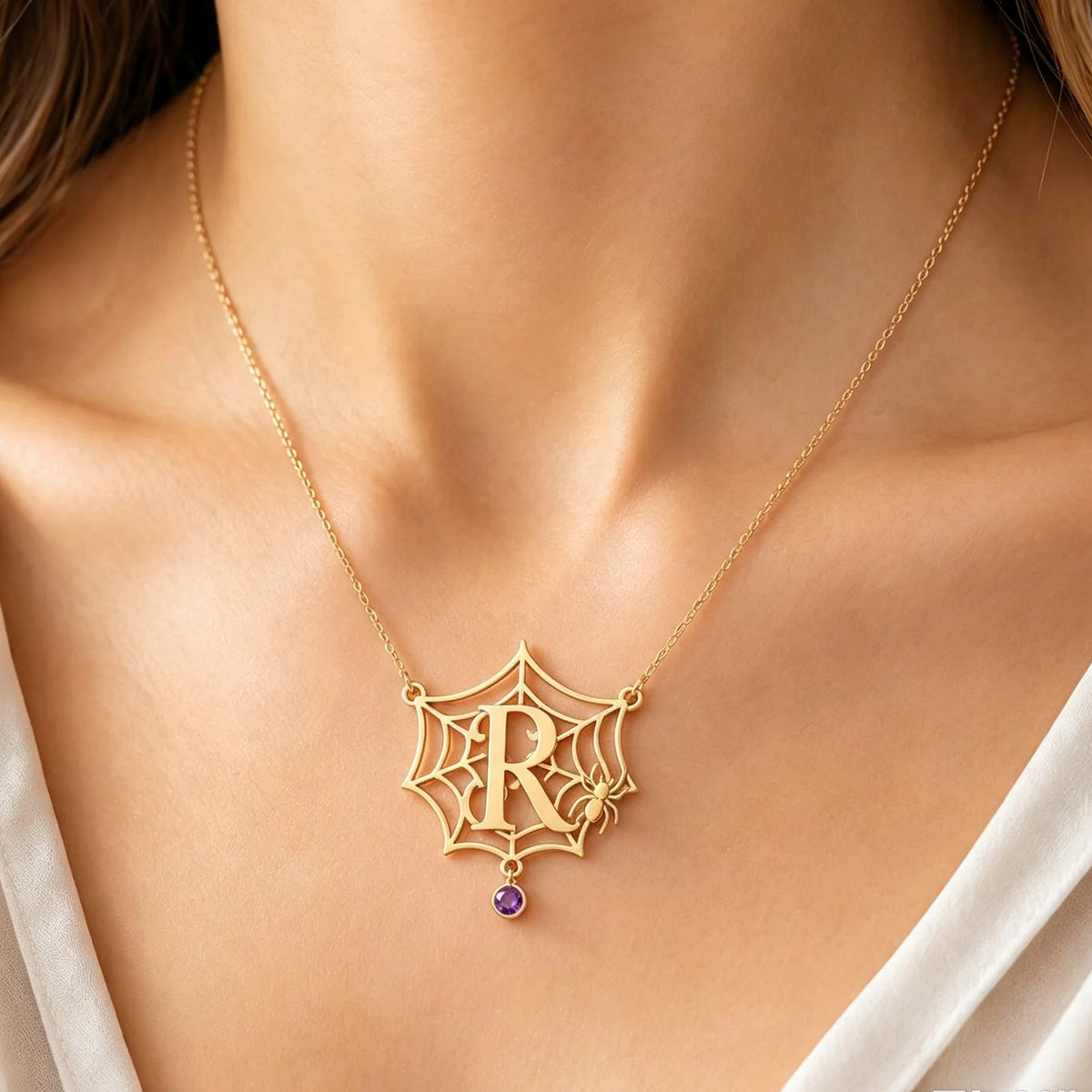 Spider Web Initial Necklace