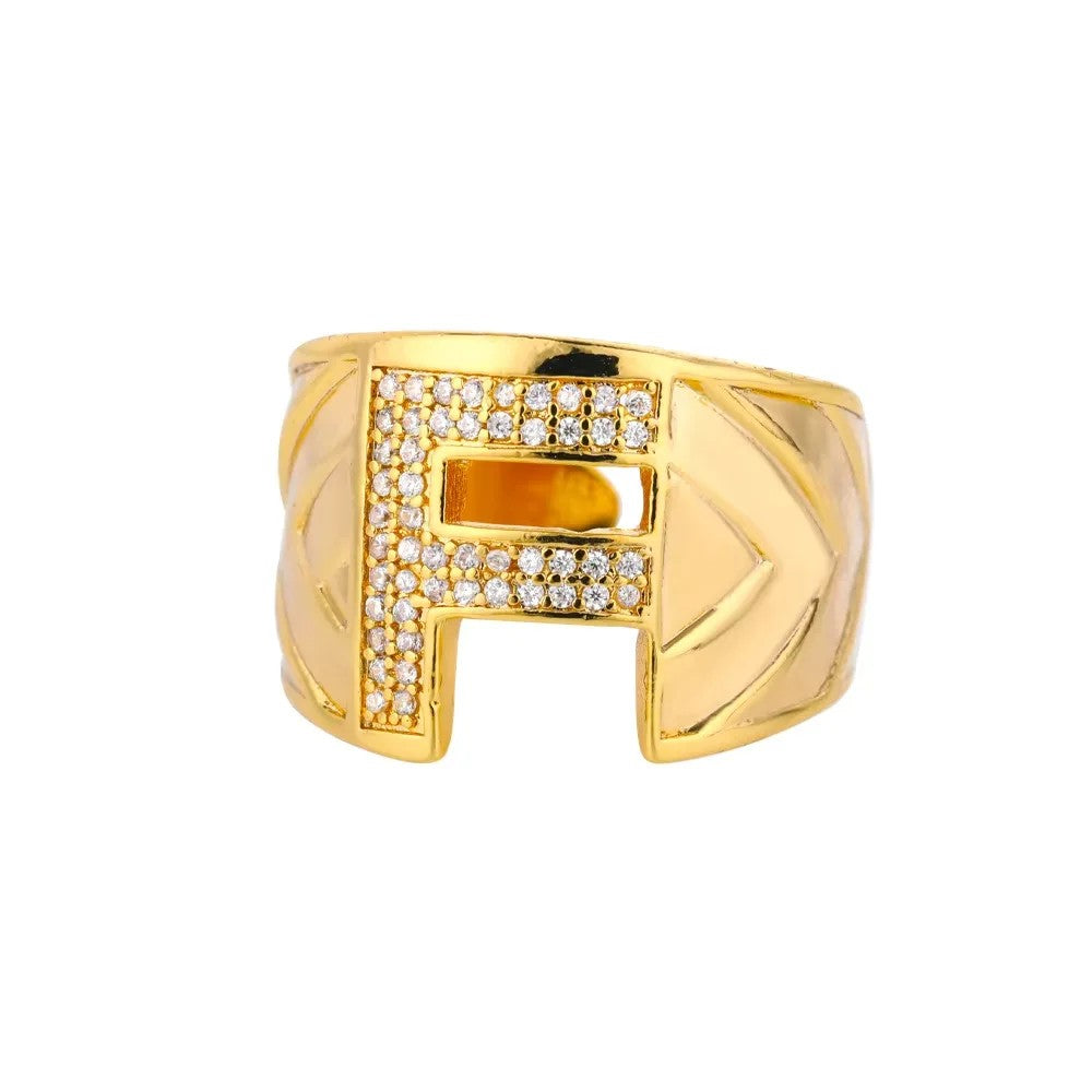 Crystal Initial Band Ring