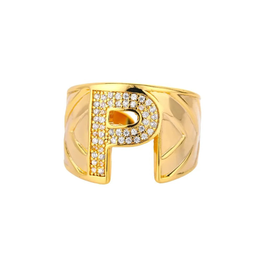 Crystal Initial Band Ring