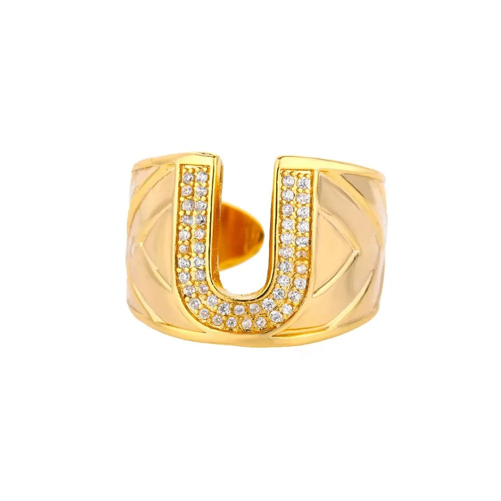 Crystal Initial Band Ring
