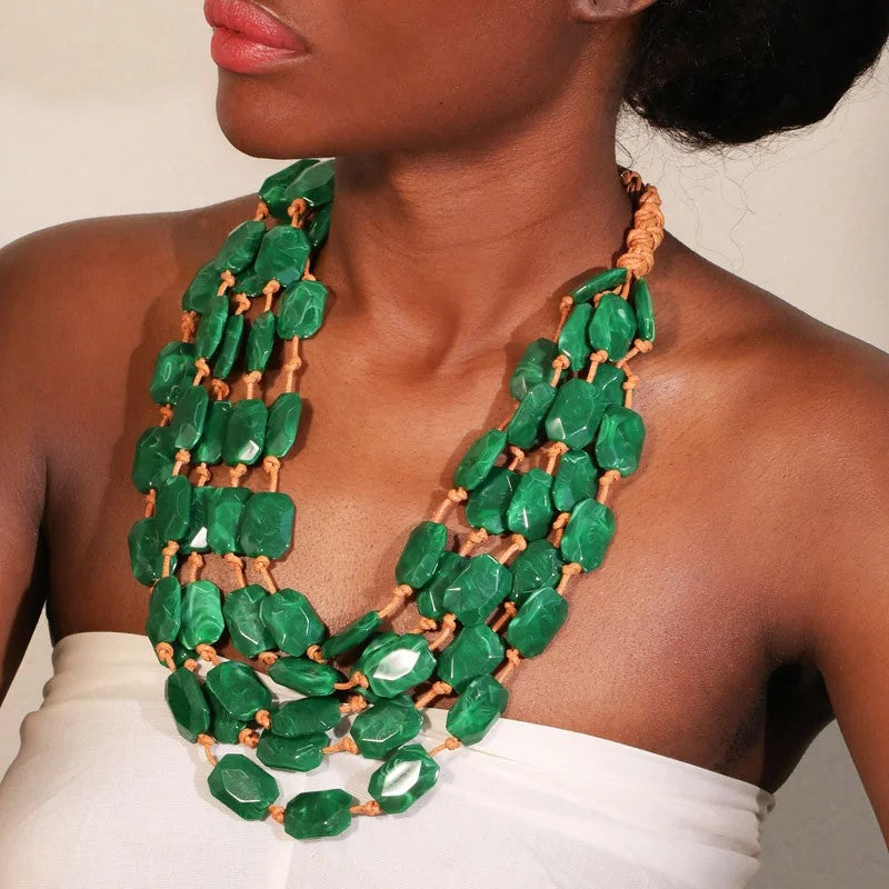 Green Geometric Bead Necklace