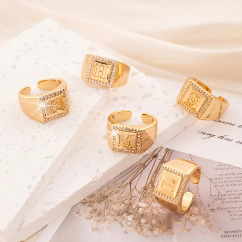 Square Initial Open Ring