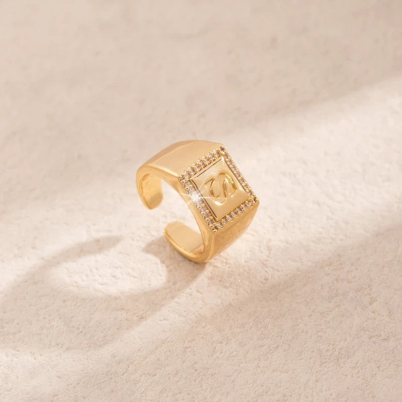 Square Initial Open Ring