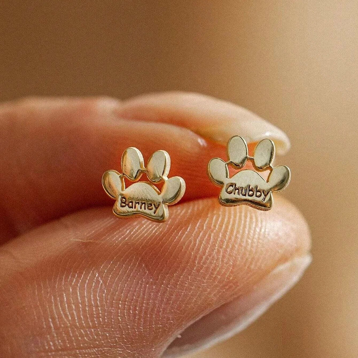 Custom Engraved Paw Stud Earrings