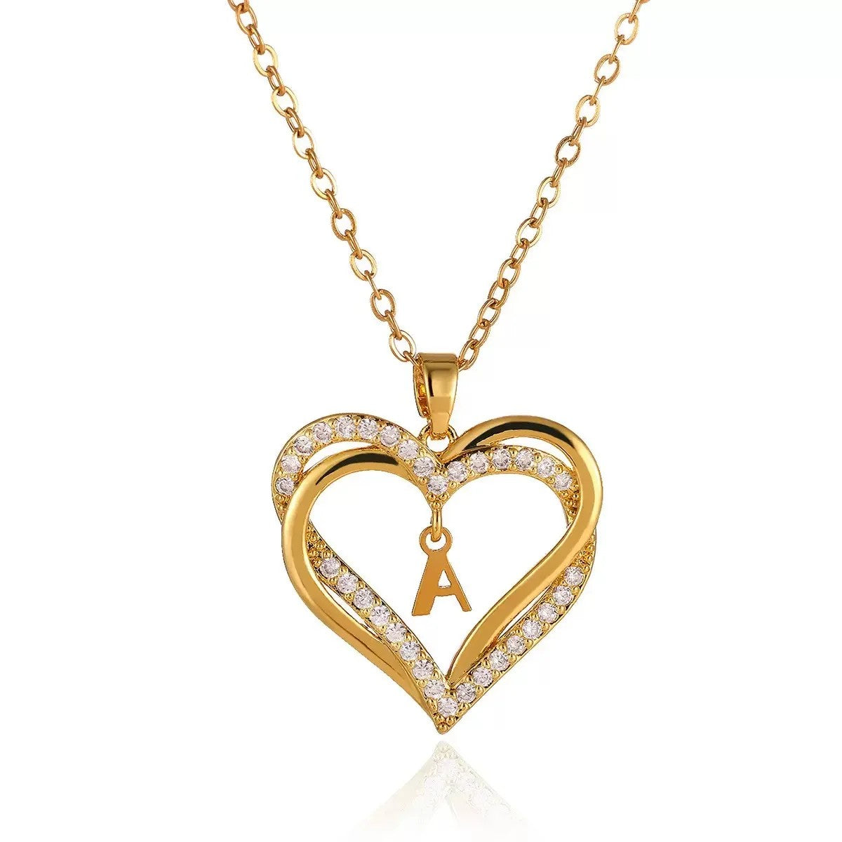 Crystal Heart Initial Necklace