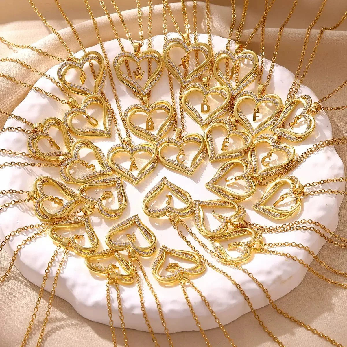 Crystal Heart Initial Necklace