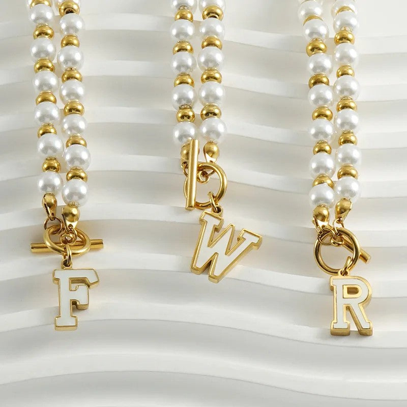 Faux Pearl Letter Strand Necklace