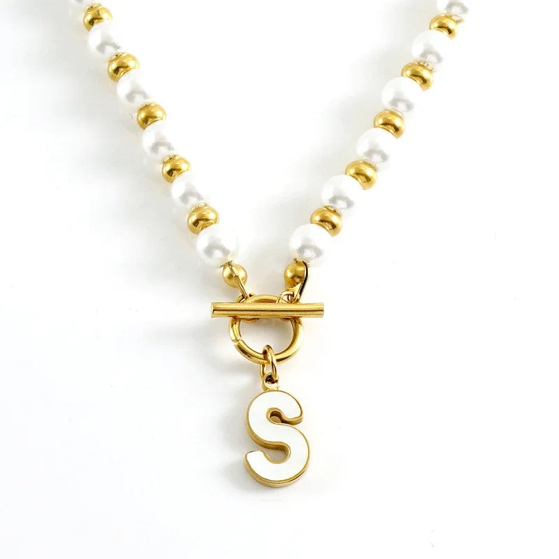 Faux Pearl Letter Strand Necklace