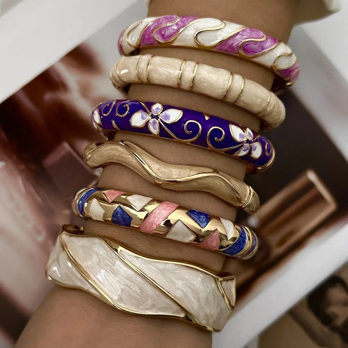 Enamel Floral Bangle Set