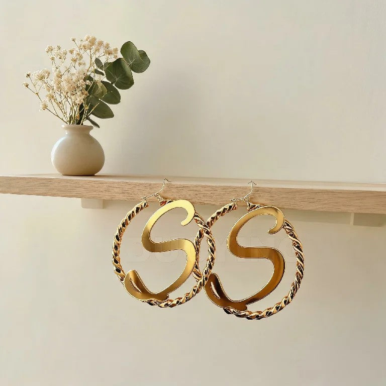 Initial Letter Hoop Earrings