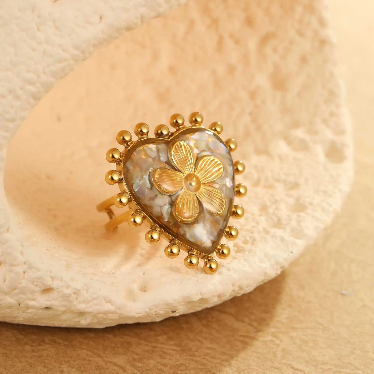 Heart Flower Adjustable Ring