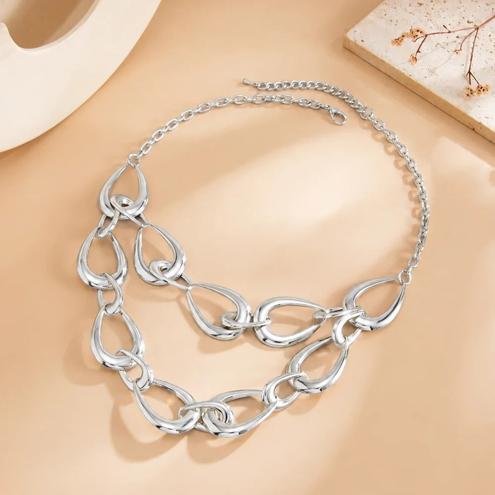 Layered Teardrop Link Necklace