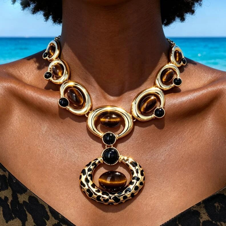 Leopard Oval Bib Necklace