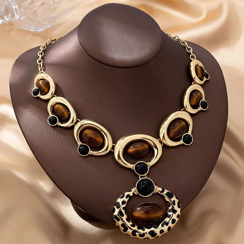 Leopard Oval Bib Necklace