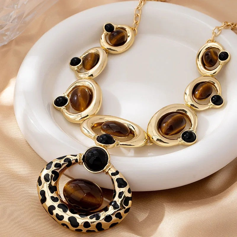 Leopard Oval Bib Necklace