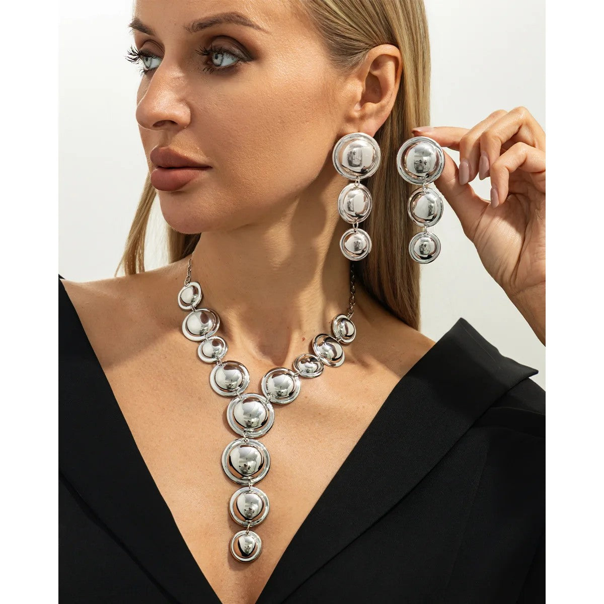 Cascading Disc Y-Necklace & Earring Set