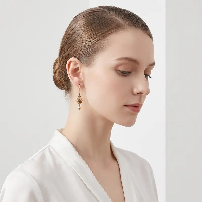 Crystal Halo Ball Hoop Drop Earrings