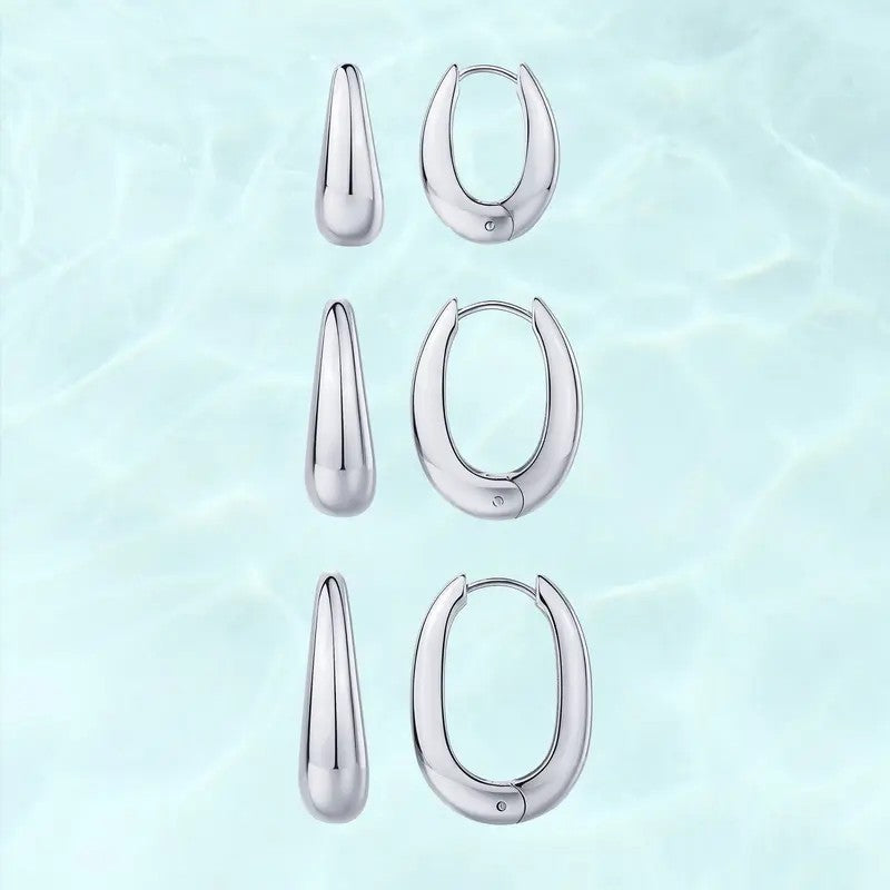 3pc Oval Hoop Earring Set