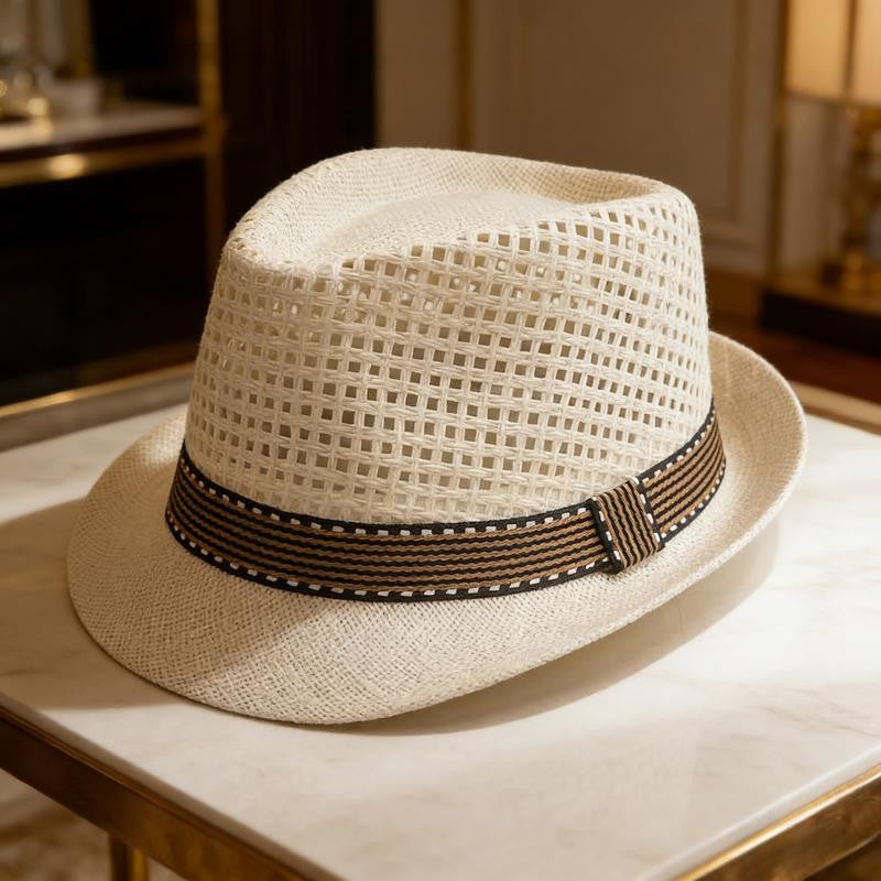 Woven Straw Fedora Hat