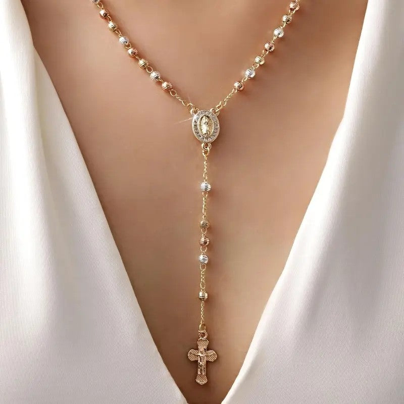 Virgin Mary Cross Lariat Necklace