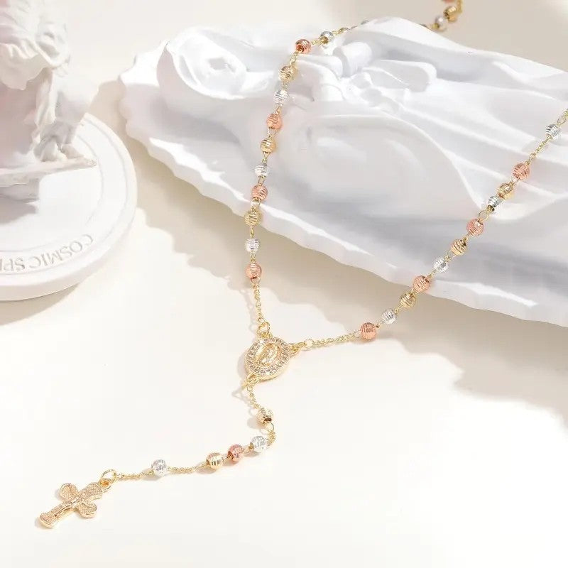 Virgin Mary Cross Lariat Necklace