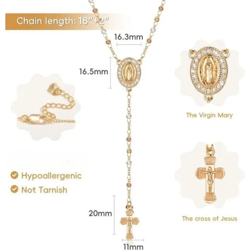 Virgin Mary Cross Lariat Necklace