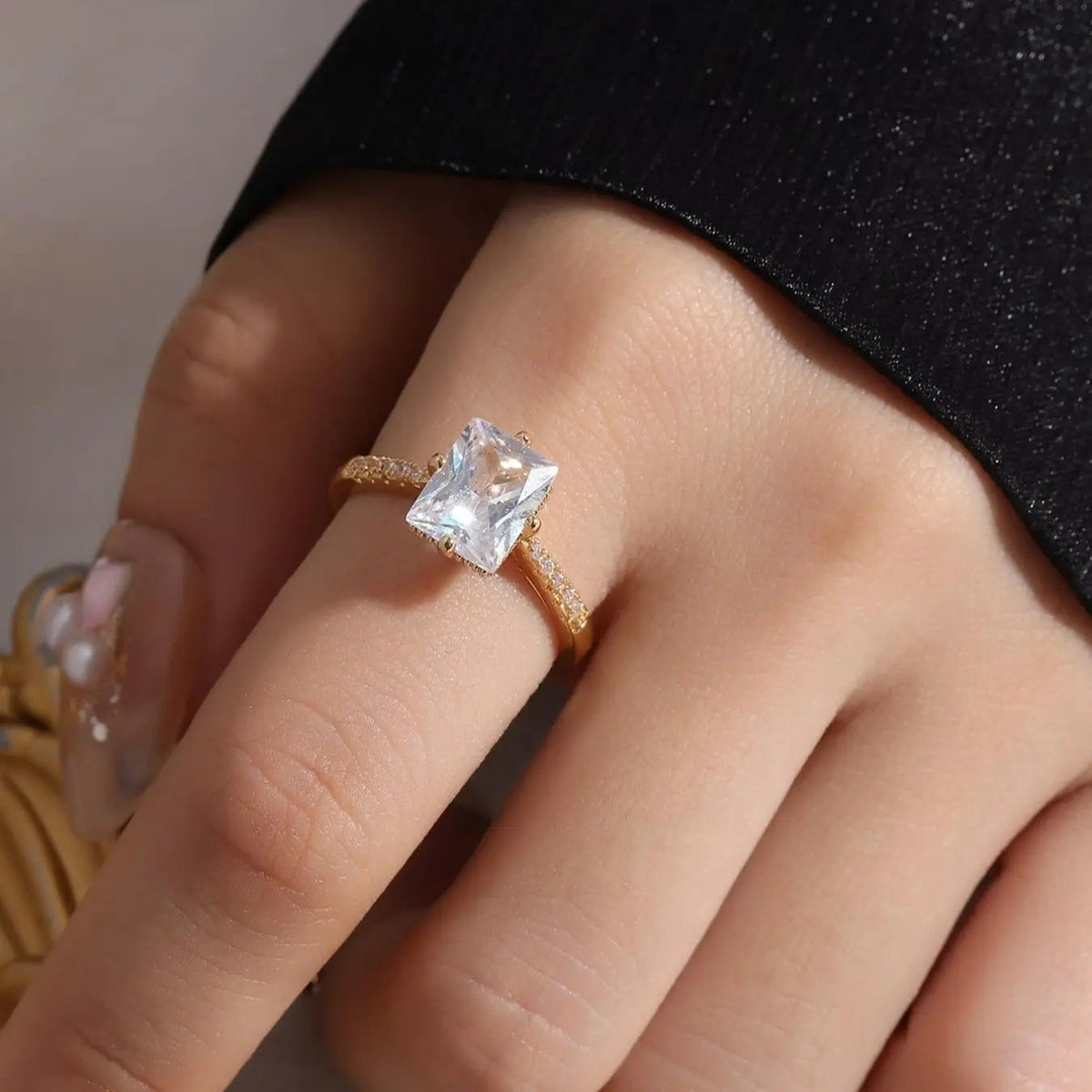 Crystal Leaf & Stone Ring Set