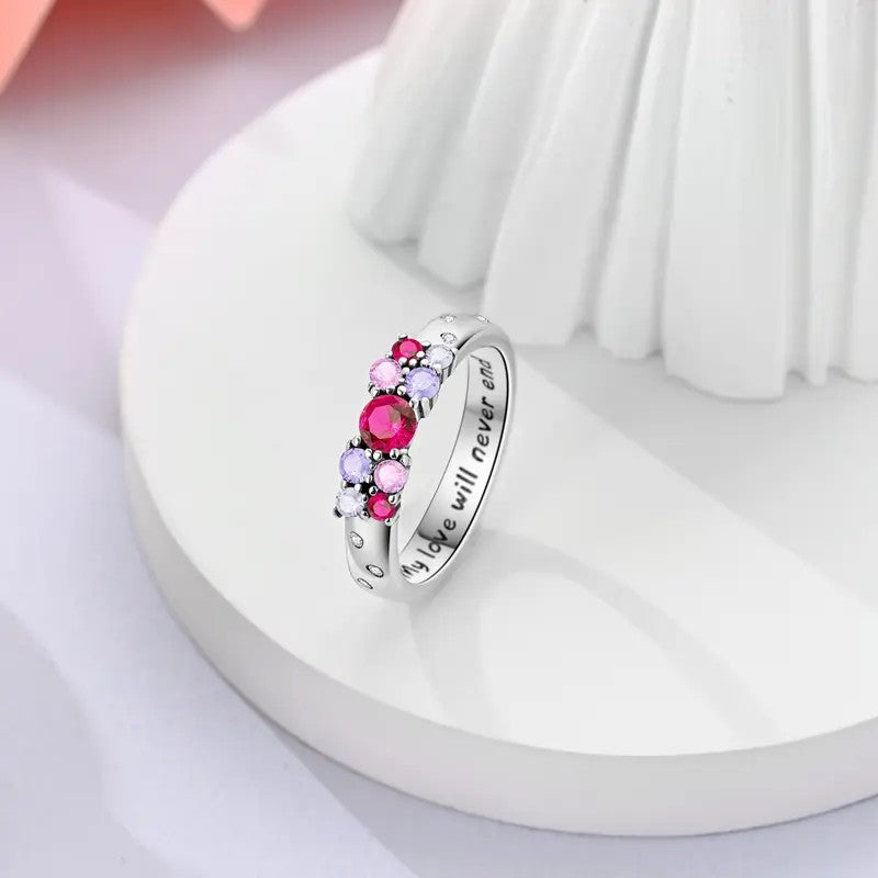 Engraved Floral Gemstone Ring
