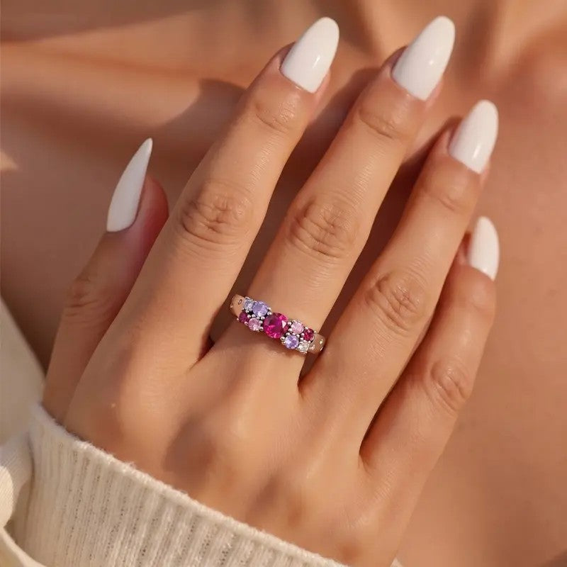 Engraved Floral Gemstone Ring