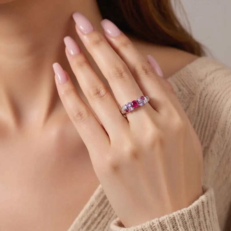Engraved Floral Gemstone Ring