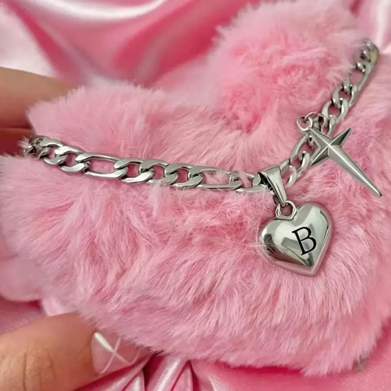 Initial Heart & Dagger Charm Necklace