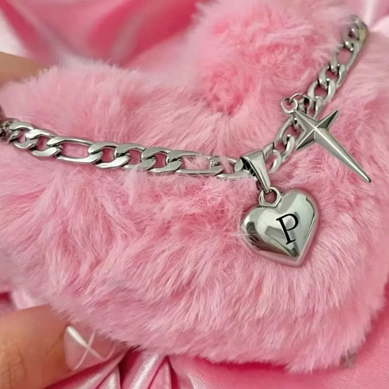 Initial Heart & Dagger Charm Necklace