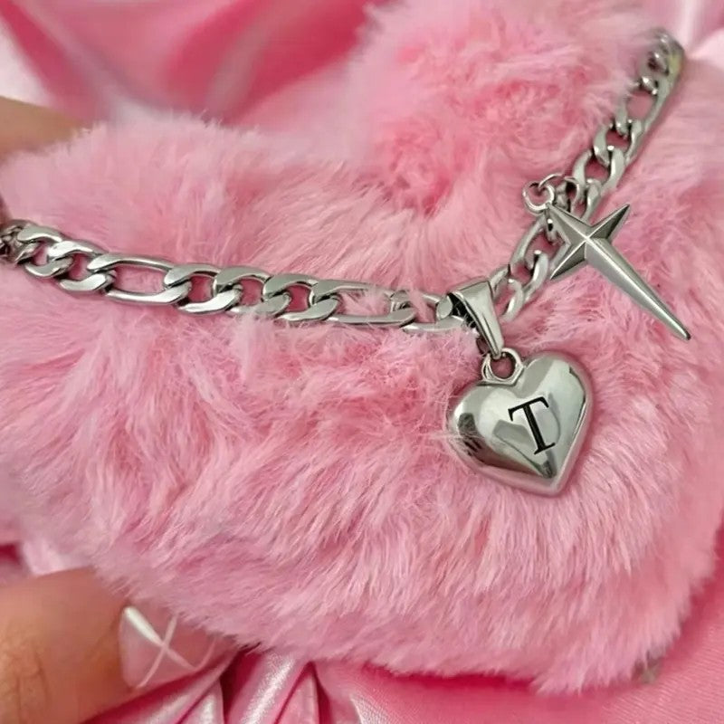 Initial Heart & Dagger Charm Necklace