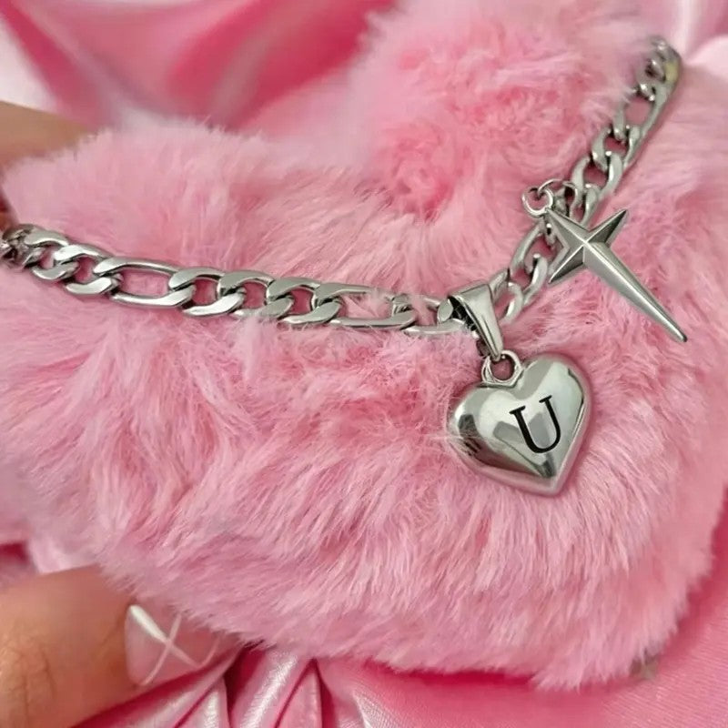 Initial Heart & Dagger Charm Necklace
