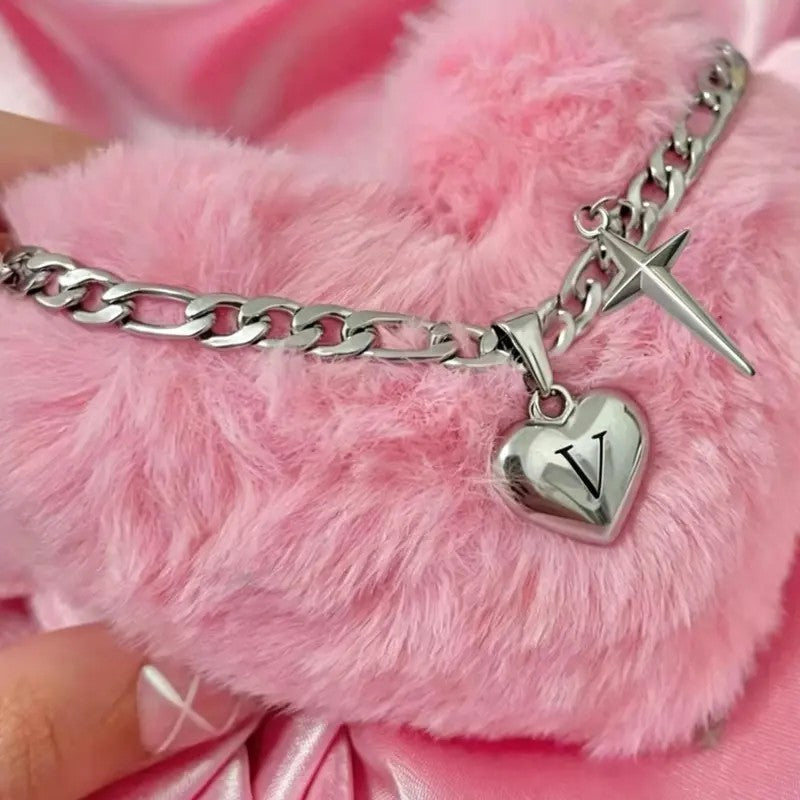 Initial Heart & Dagger Charm Necklace