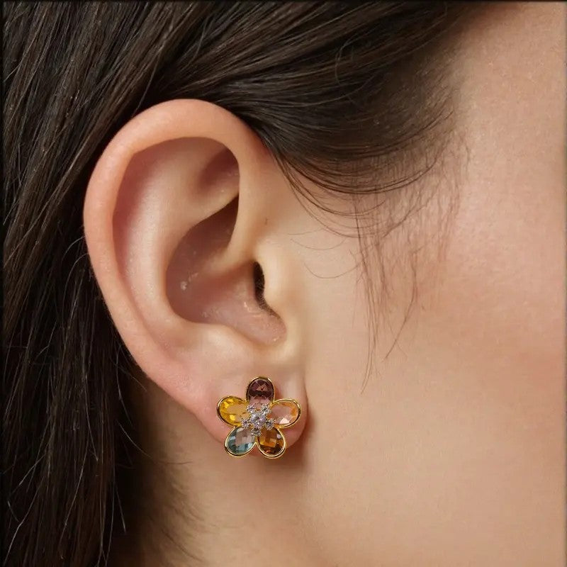 Multicolor Crystal Flower Stud Earrings