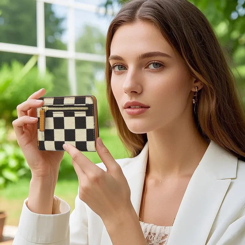 Checkered Zipper Card Holder