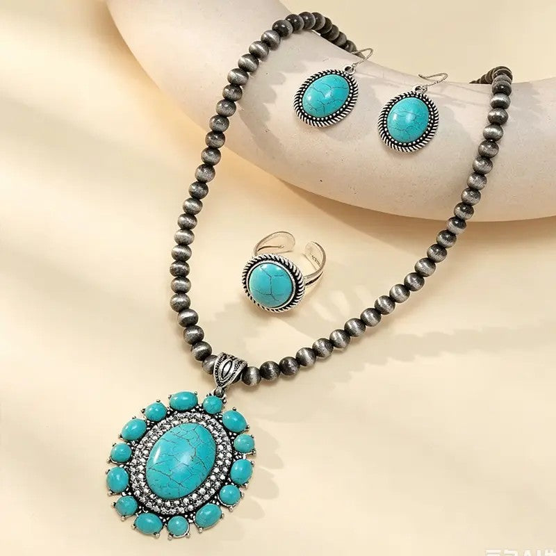 White Stone Beaded Jewelry Set