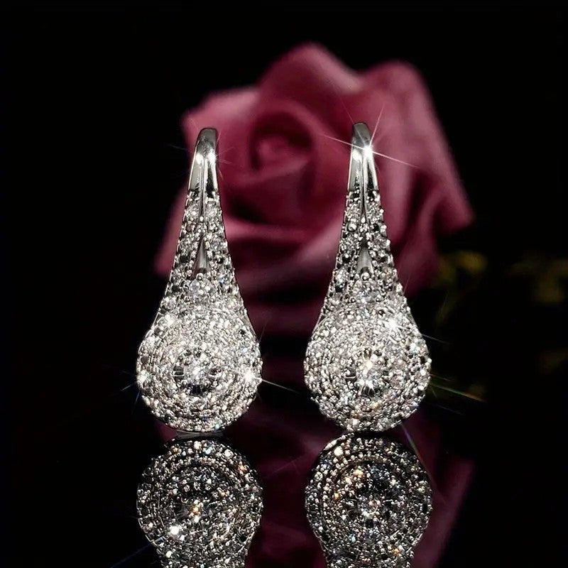 Crystal Pave Teardrop Drop Earrings