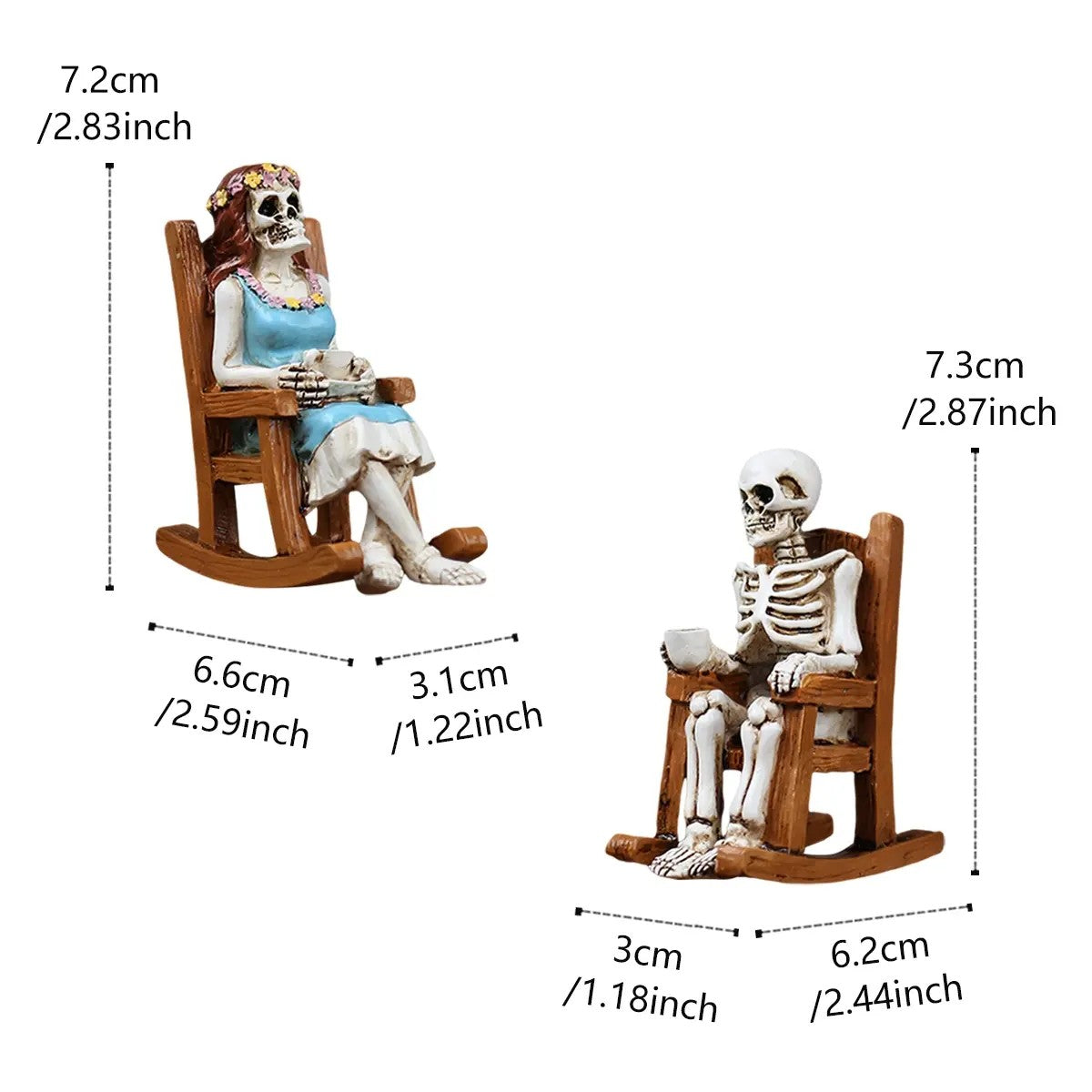 Skeleton Couple Rocking Chair Figurine Set
