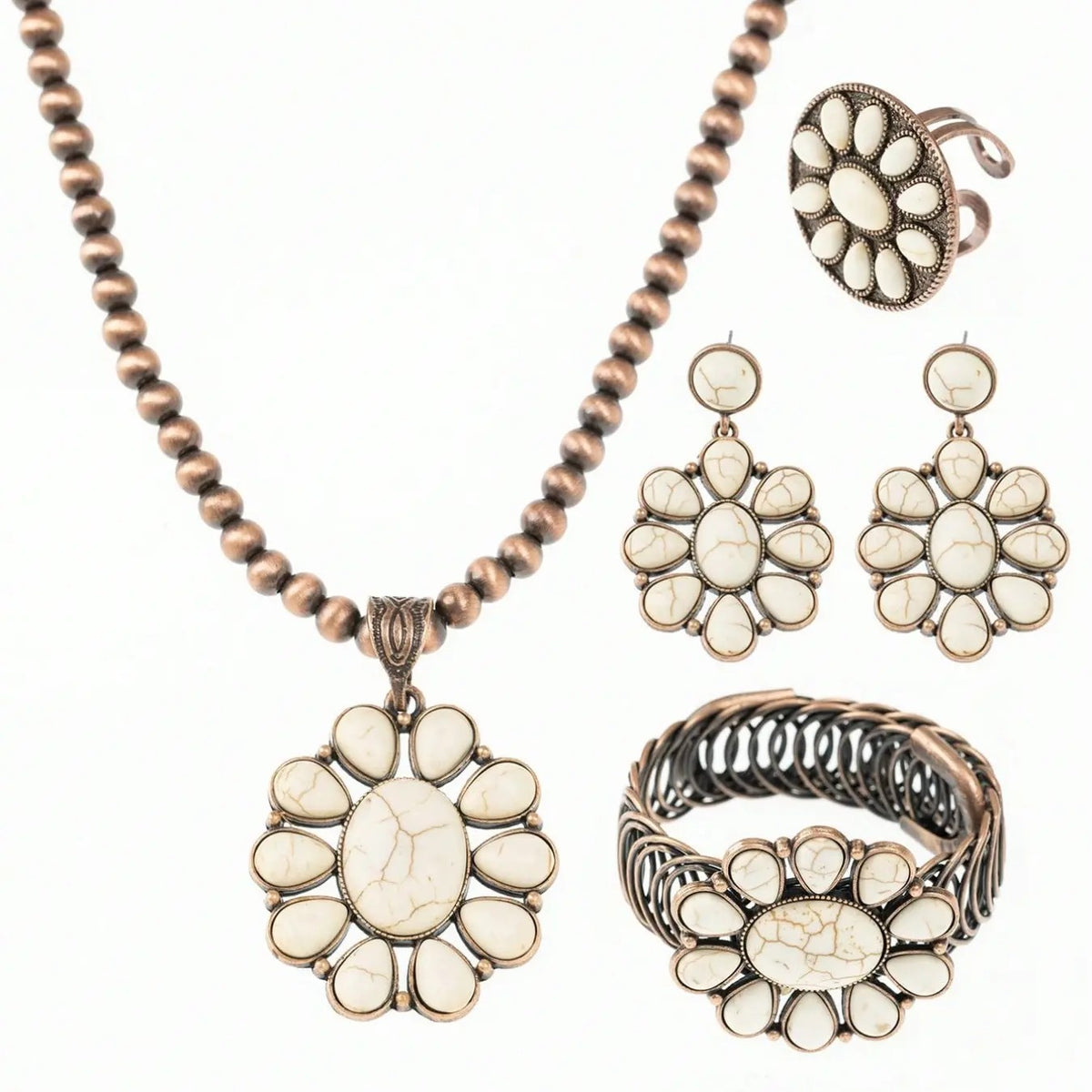 Floral Stone 4pc Jewelry Set