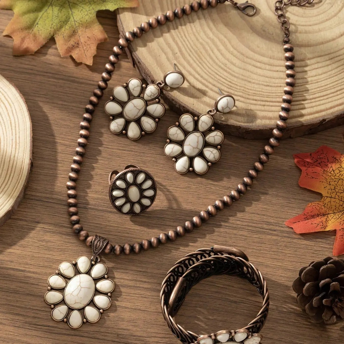 Floral Stone 4pc Jewelry Set