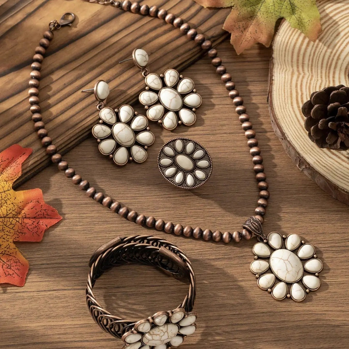 Floral Stone 4pc Jewelry Set