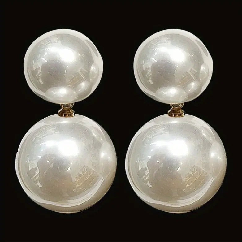 Lustrous Double Sphere Drop Earrings