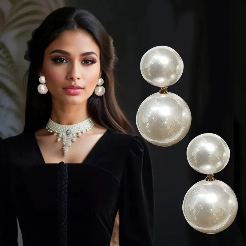 Lustrous Double Sphere Drop Earrings