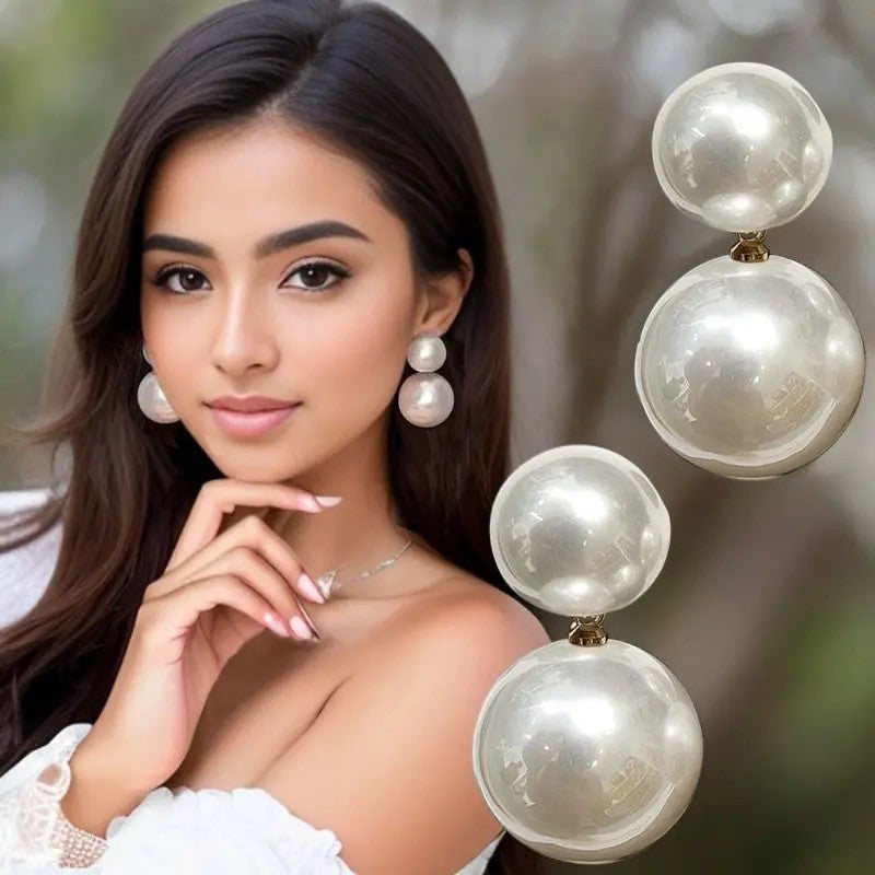 Lustrous Double Sphere Drop Earrings