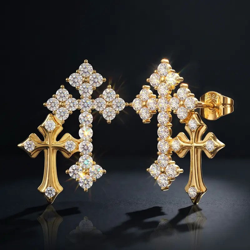 Crystal Double Cross Stud Earrings
